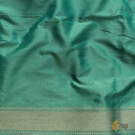 Pista Green Turquoise Green Pure Katan Silk Banarasi Handloom Saree Tilfi