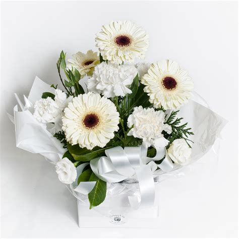 All White Round Box Arrangement Flowers R Us