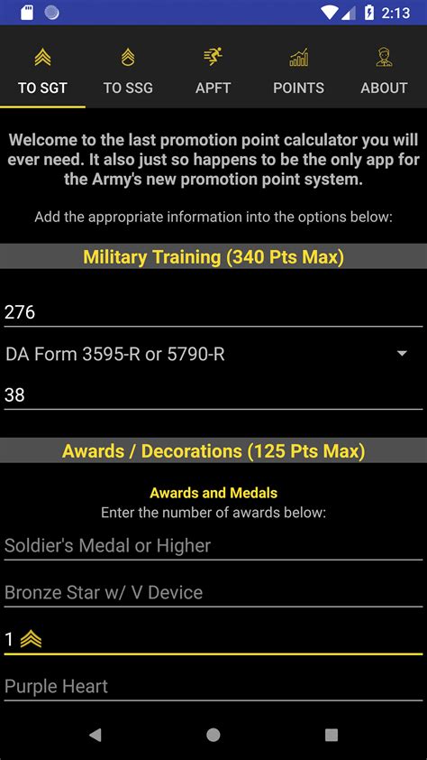 Army Promotion Point Calculatorappstore For Android