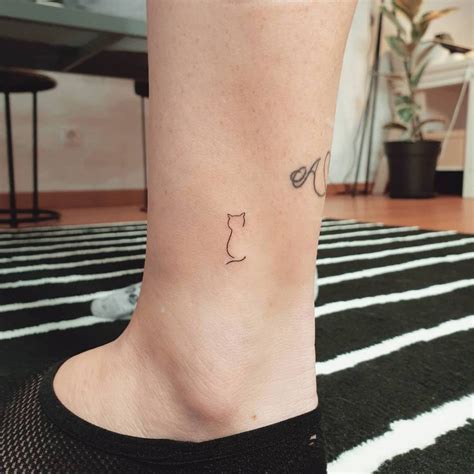 Minimalist Cat Tattoo On The Ankle