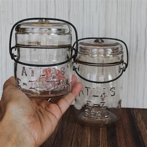 Vintage Hazel Atlas Ez Seal Canning Jar Set Of Half Pint And Full