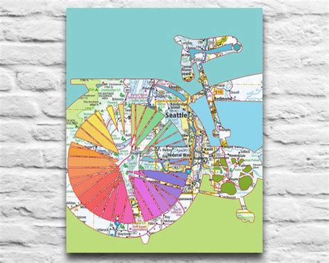 Seattle Washington Vintage Bicycle Map Digital Download For You 2 Print