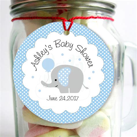 Scroll down to the bottom of this post for the free downloads. Printable Personalized Baby Blue Elephant Tags, Boy Shower Stickers, Thank You Party Favor Tag ...
