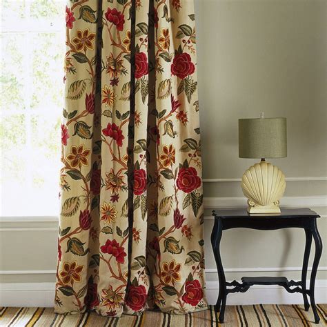 Traditional Embroidered Linen Curtain Fabric Floral Embroidery
