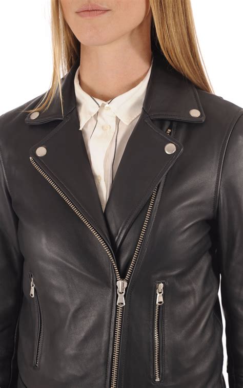 Blouson cuir bleu marine femme. Perfecto Cuir Bleu marine Femme La Canadienne - La ...