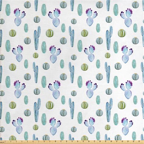 Cactus Fabric By The Yard Blue Botanic Desert Flowers With Spikes