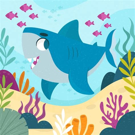 Tiburón Bebé En Estilo De Dibujos Animados Vector Gratis
