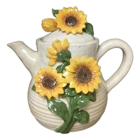 Sunflowers Hand Painted Ceramic Teapot By Blue Sky Ceramics 85 Tall