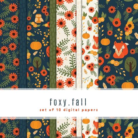 Foxy Fall Digital Paper Collection Set Of 10 In Navy Burnt Sienna