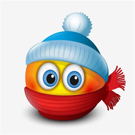 Cute Winter Emoticon Wearing Cap And Scarf Emoji Smiley Vector
