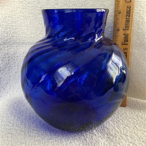 Hand Blown Cobalt Blue Glass Vase Cobalt Glass Art Vase Etsy