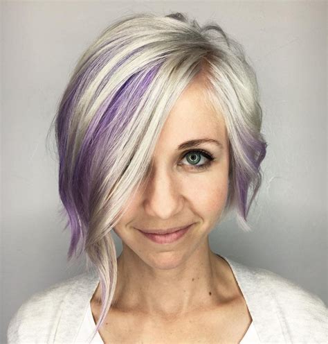 Platinum Bob With Purple Highlights Haircuts For Fine Hair Short