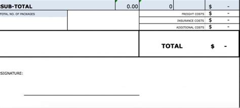 standard blank commercial invoice template