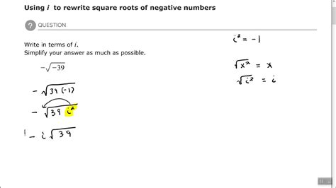 Using I To Rewrite Square Roots Of Negative Numbers Youtube
