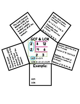 Greatest Common Factors, Least Common Multiples Fun Notes Organizer