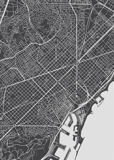 Barcelona City Plan Detailed Vector Map Stock Vector Illustration Of
