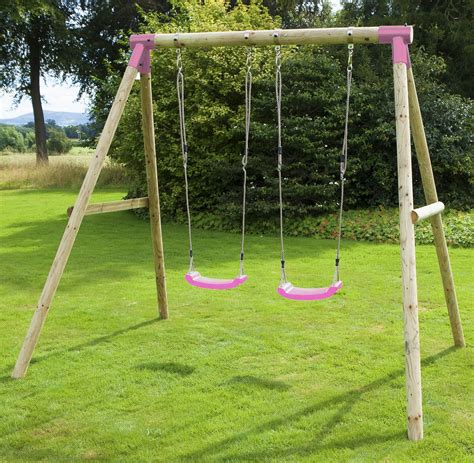 Rebo Kids Wooden Garden Swing Set Childrens Swings Venus Pink