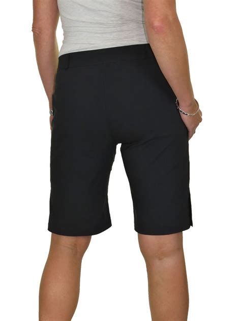 Womens Above Knee Length Stretch Shorts Mid Rise Bermudas 3 Side Button Detail Ebay