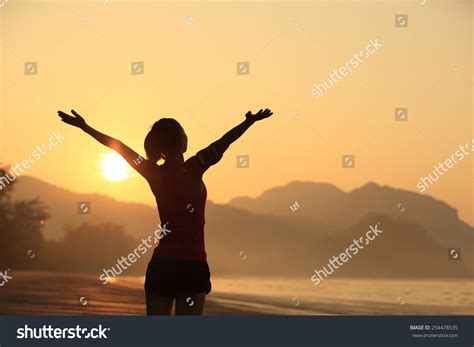 Strong Confidence Woman Open Arms Under Stock Photo 254478535