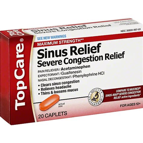 Top Care Sinus Relief Severe Congestion Relief Maximum Strength Caplets Cough Cold And Flu