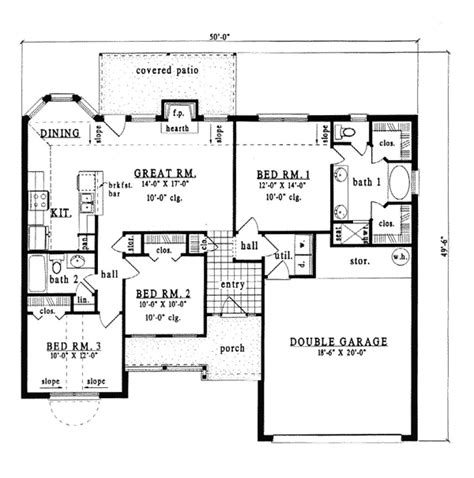 House Plan 79093 One Story Style With 1299 Sq Ft 3 Bed 2 Bath