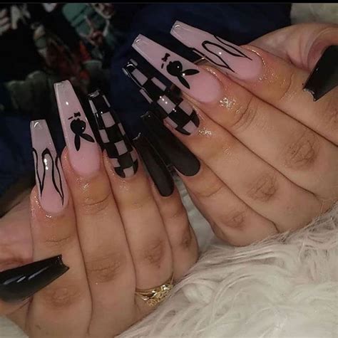 Coffin Baddie Red And Black Acrylic Nails Jeffnstuff