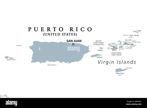 Puerto Rico And Virgin Islands Gray Political Map British Spanish