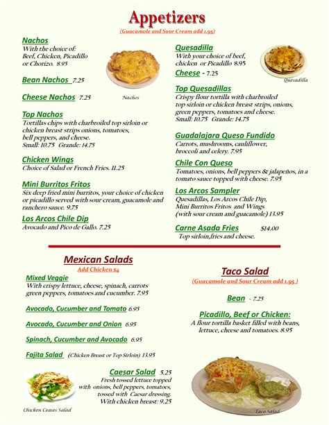 Dinner Menu Los Arcos Mexican Grill