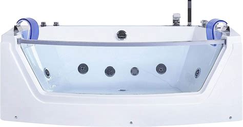 Whirlpool Double Ended Bathtub Massage Headrests Clear Glass Panel White Fuerte Beliani