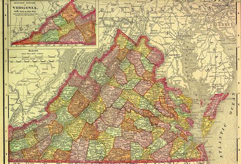 Virginia State Vintage Map — Circa 1895 Map Vintage Map Vintage Maps