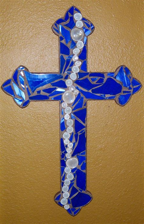 Mosaic Royal Blue Cross Stain Glass Cross Mosaic Crosses Sign Of