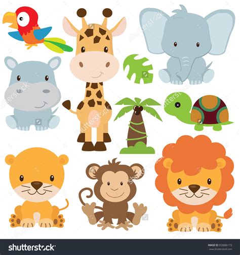 Cute Jungle Animal Clipart Cute Safari Clipart Jungle Animal Vectors