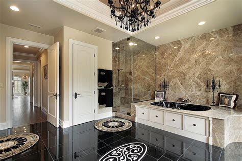 Glass paneling and classic parquet tiling make for a breathtaking art deco experience while luxury master bathrooms. Modern Luxury Bathroom - Stone City Kitchen & Bath Design