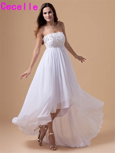 2019 High Low Chiffon Maternity Wedding Dresses Strapless Beaded Summer