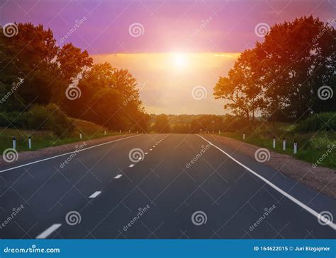 Sunset Over The Country Highway Stock Image Image Of Landscape