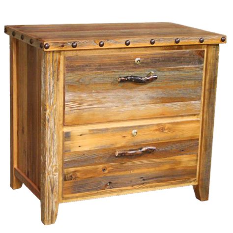 Barnwood Locking Lateral Filing Cabinet With Nailheads 2 Drawer