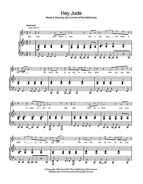Download or order hey jude sheet music from the band the beatles arranged for piano, organ, guitar and more. Hey Jude sheet music by The Beatles (Piano, Vocal & Guitar - 47827)