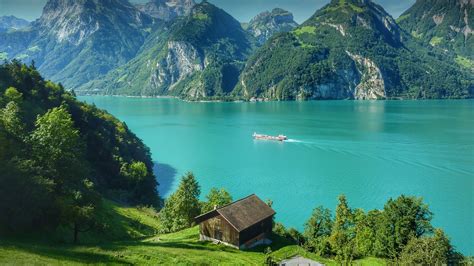 View Of Lake Lucerne By Mountains And Blue Sky Switzerland Windows