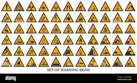 Collection Of Warning Signs Set Of Safety Signs Caution Signs Signs