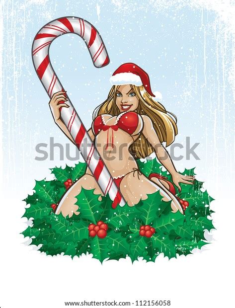 santa pin up girl bed of holly vector illustration of a sexy christmas pin up girl wearing
