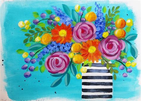 Learn How To Paint Easy Roses And Daisies Boho Flower Vase Acrylic