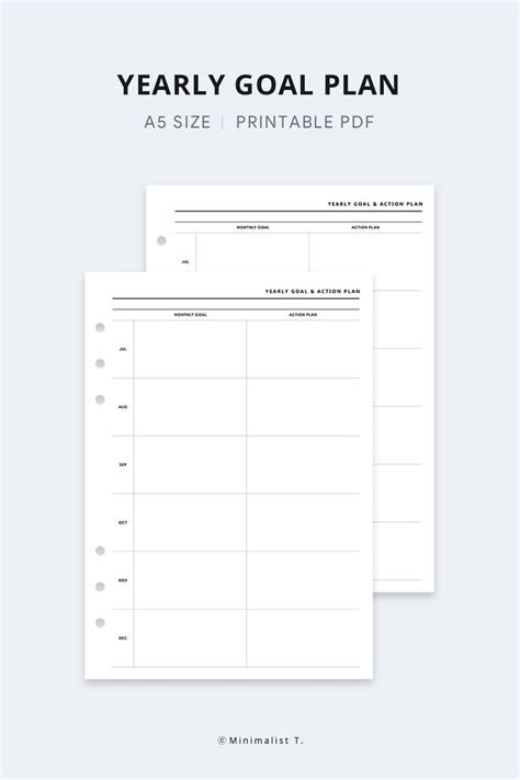 A5 Inserts Yearly Goal Planner Printable Goal Action Plan Etsy