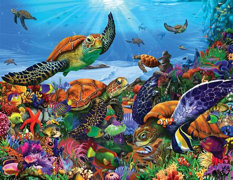 The paintings are high quality prints made by ourselves in our workshop, on a canvas. Amazing Sea Turtles, White Mountain | Puzzle Warehouse