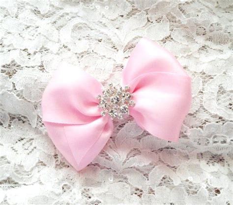 Girls Hair Bow With Rhinestone Center Pink Flower Girl Hair Etsy