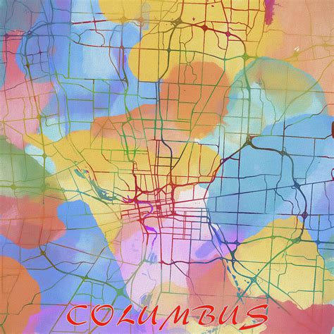 Columbus Ohio Colorful Street Map Painting By Dan Sproul