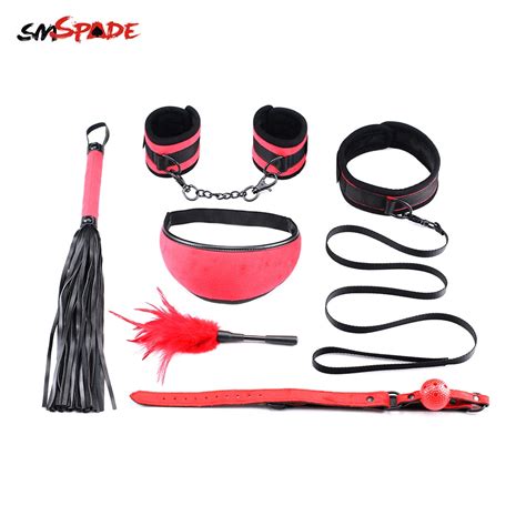 Smspade Bondage 6 Pcs Set Sex Games Bdsm Mask Gag Ball Spanking Pandle Feather Whip Bdsm Collar
