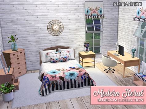 The Sims Resource Modern Floral Bedroom By Neinahpets • Sims 4 Downloads