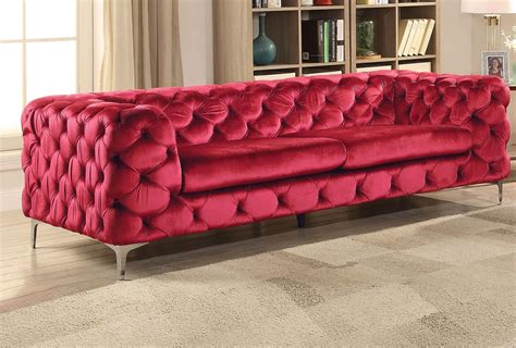 Discover prices, catalogues and new features. Adam Red Velvet Tufted Sofa Acme 52795 - USA Furniture Online