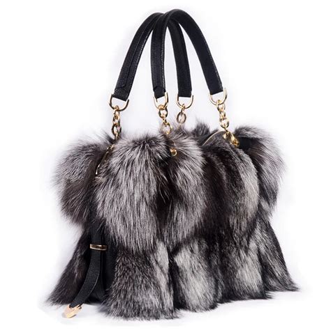 100 Real Fur Women Handbags Real Silver Fox Fur Messenger Bags Female Real Fur Purse Envelope