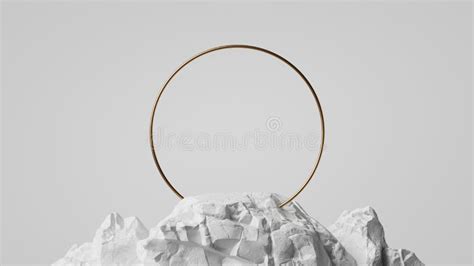 3d Render Abstract White Background With Golden Ring Round Frame